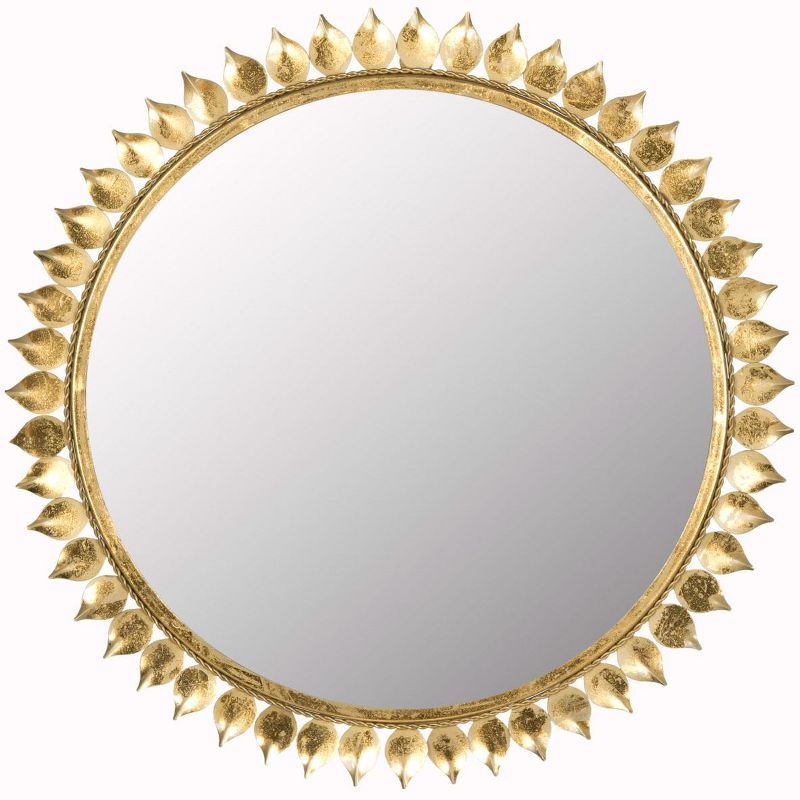 26.5" Gold Wood Sunburst Round Wall Mirror