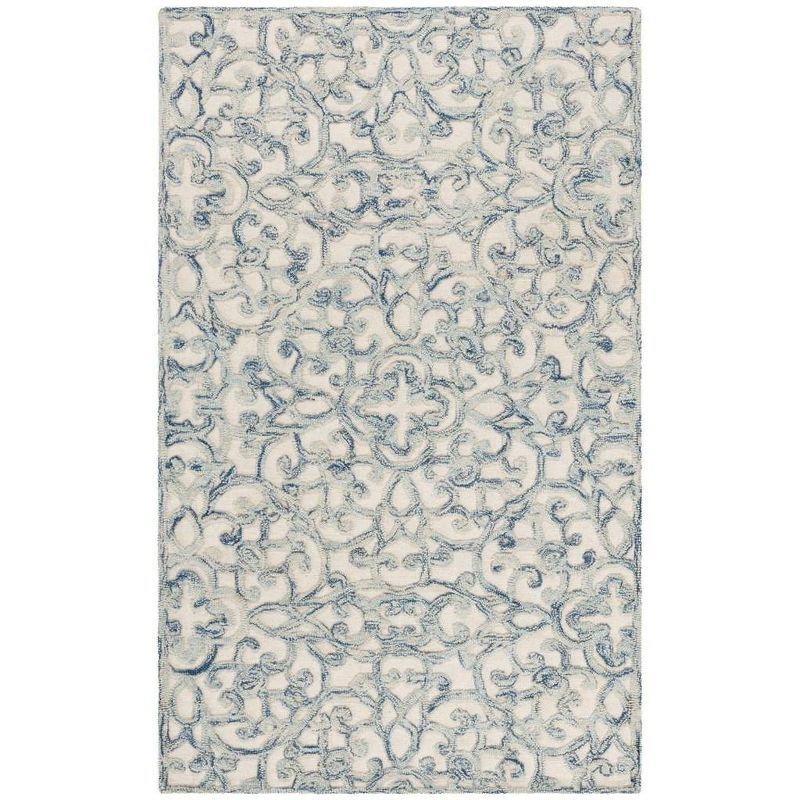 Blue and Ivory Hand-Tufted Wool 4' x 6' Area Rug