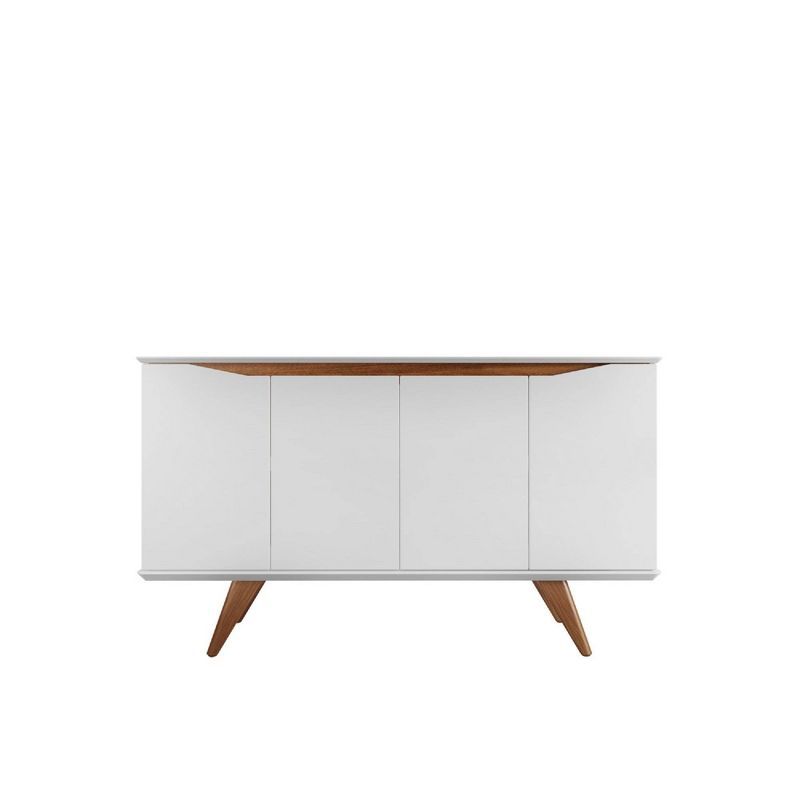 White Matte and Maple Cream Mid-Century Sideboard