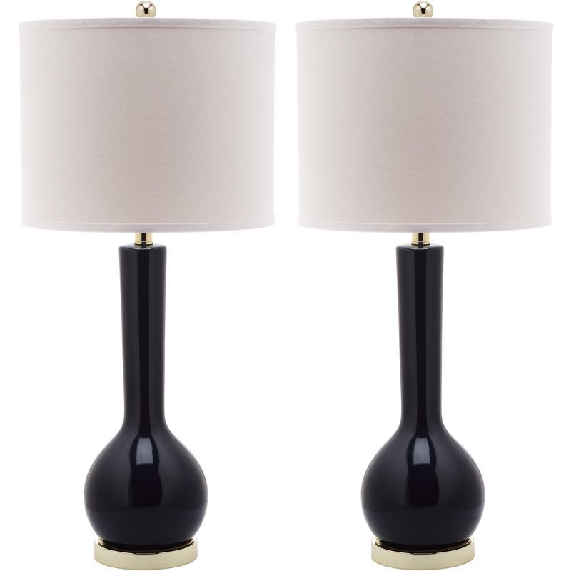 Navy Ceramic Long Neck Table Lamp Set with White Shade