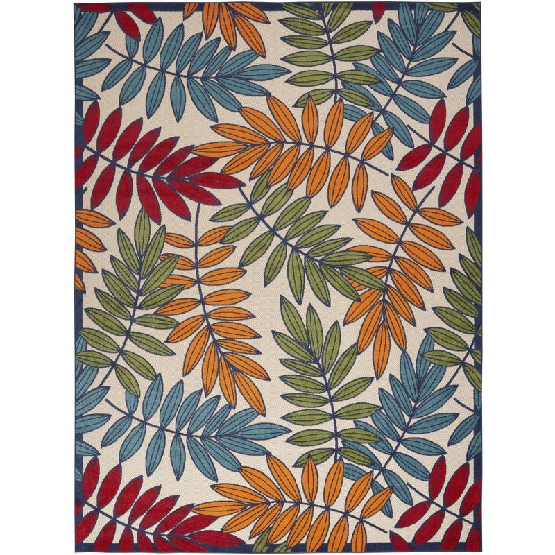 Sunny Aloha Multicolor Leaf 12' x 15' Flat-Woven Outdoor Rug