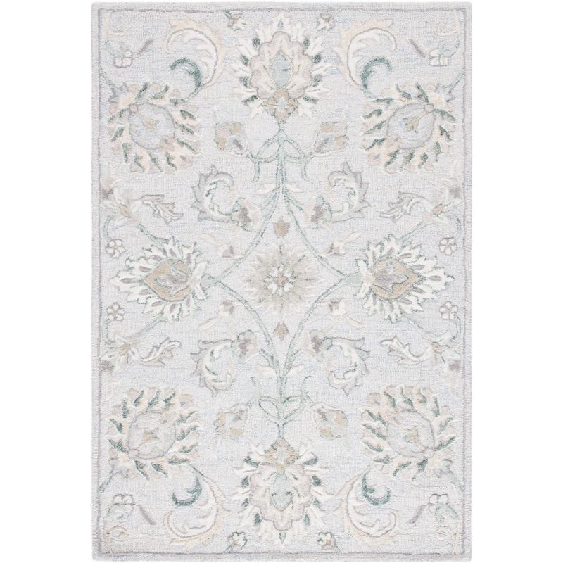 Ivory and Light Blue Hand-Tufted Wool 4' x 6' Area Rug