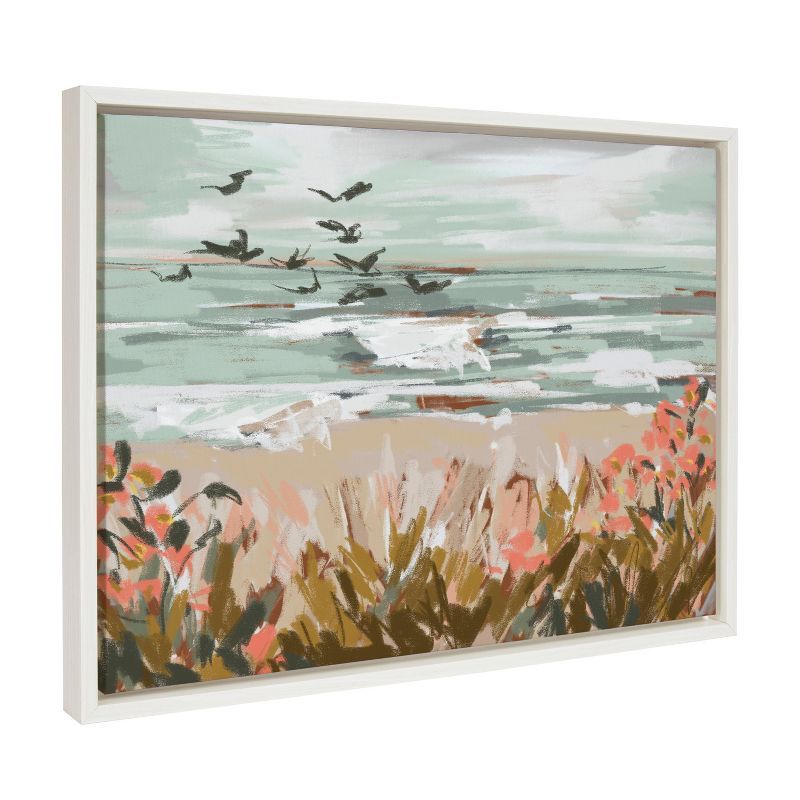 18" x 24" White Framed Coastal Watercolor Canvas Art