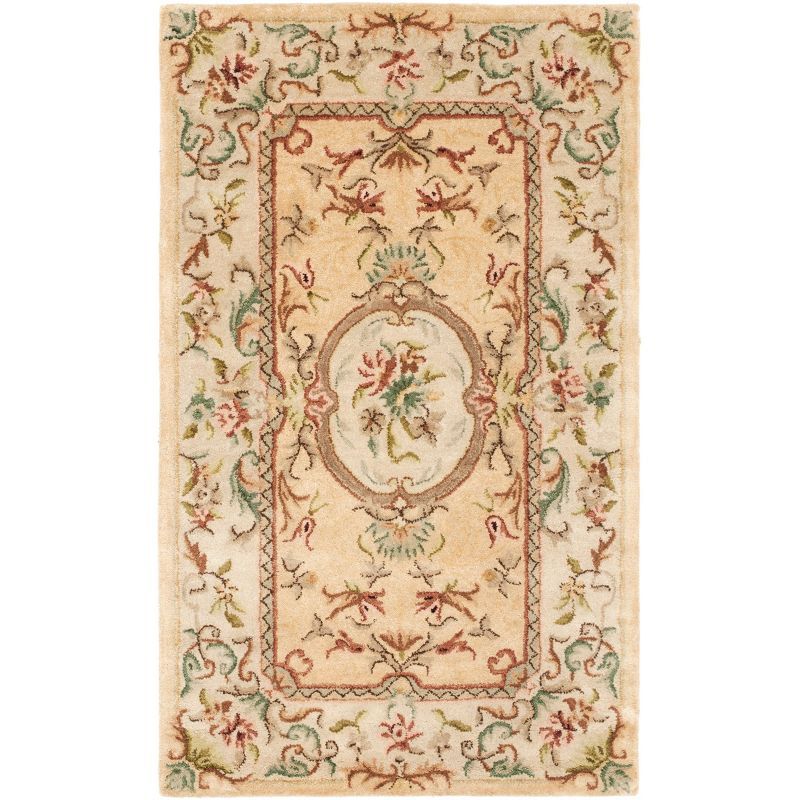 Handmade Light Gold and Beige Wool Area Rug 3' x 5'