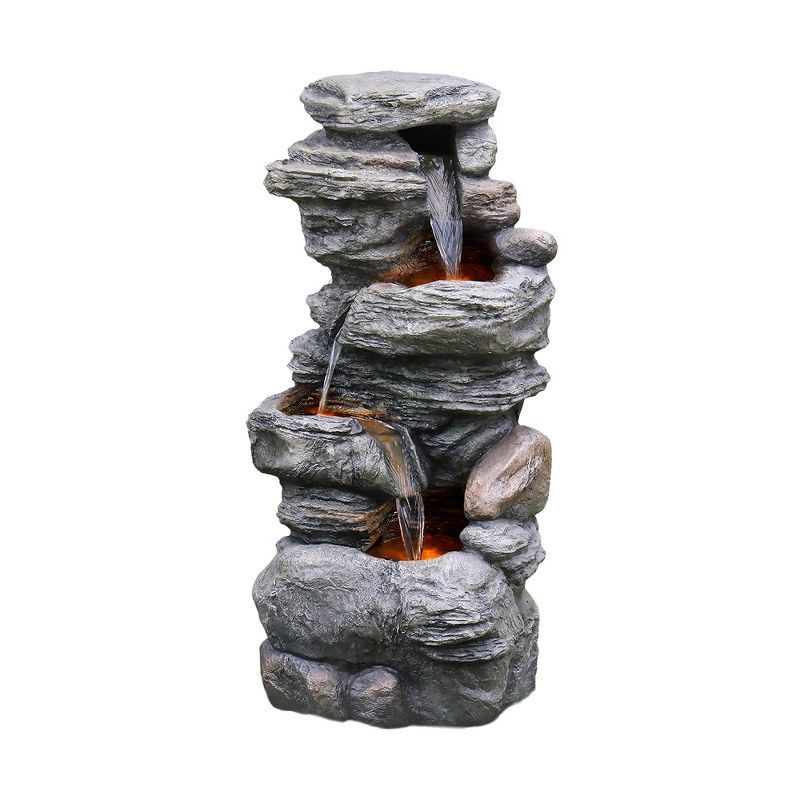 Teamson Home Gray 4-Tier Faux Stone Water Fountain with LED Lights