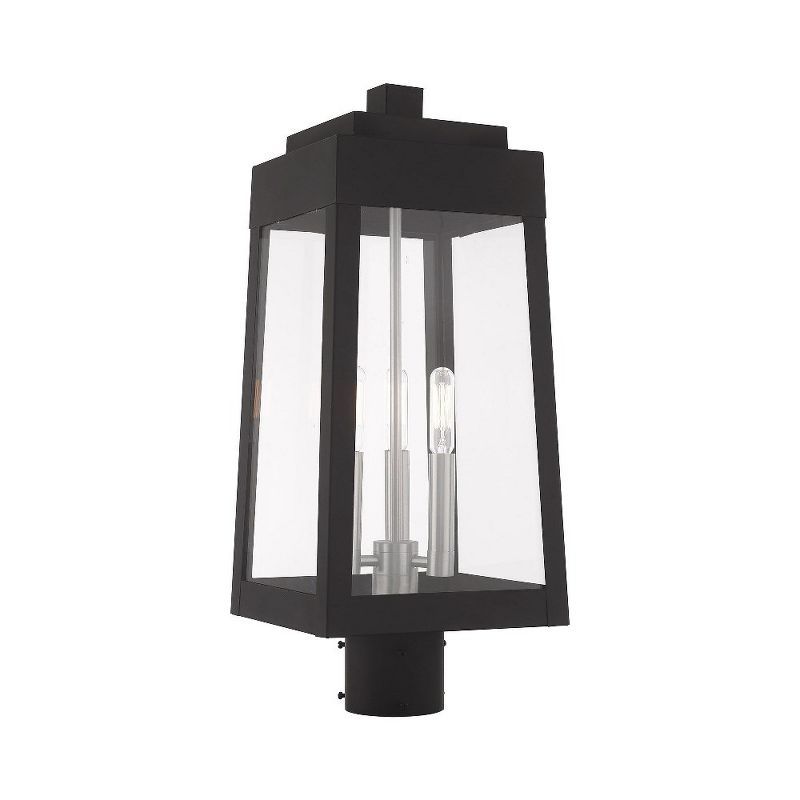 Oslo Sleek Black Brass 3-Light Outdoor Post Lantern with Clear Glass