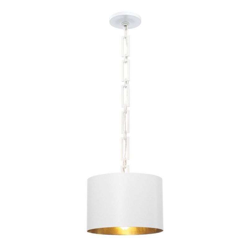 Mini Drum Pendant Light in Matte White with Antique Gold Accents