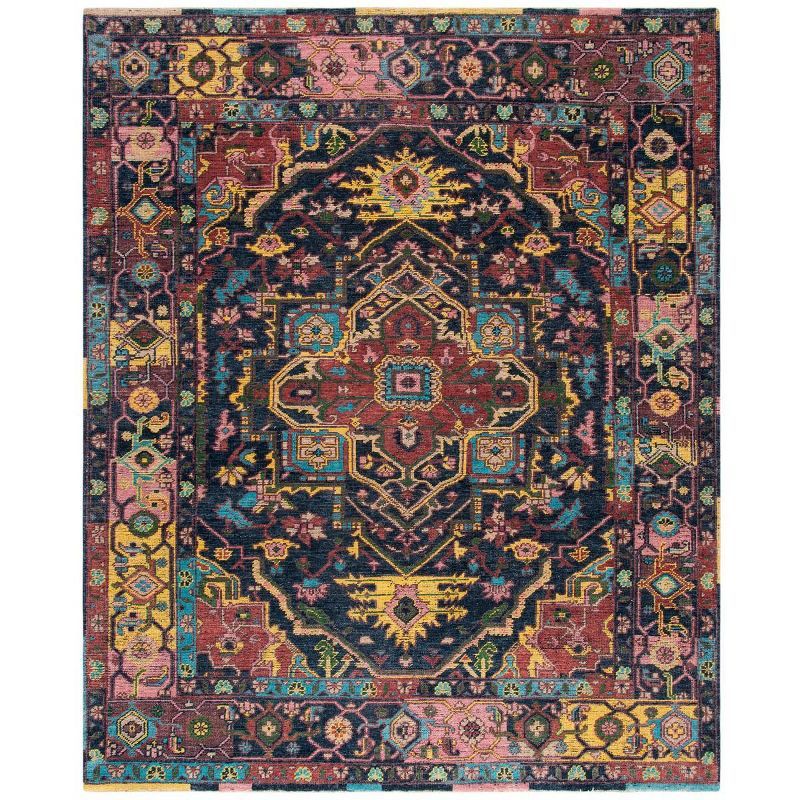 Bohemian Bliss Blue Geometric Hand-Knotted Wool-Cotton Rug 9' x 12'