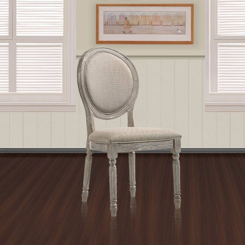 Beige Upholstered Wood Side Chair with Oval Back