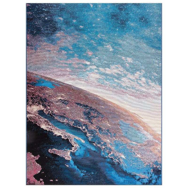 Cosmic Galaxy Red and Blue Rectangular Synthetic Rug 5' x 7'