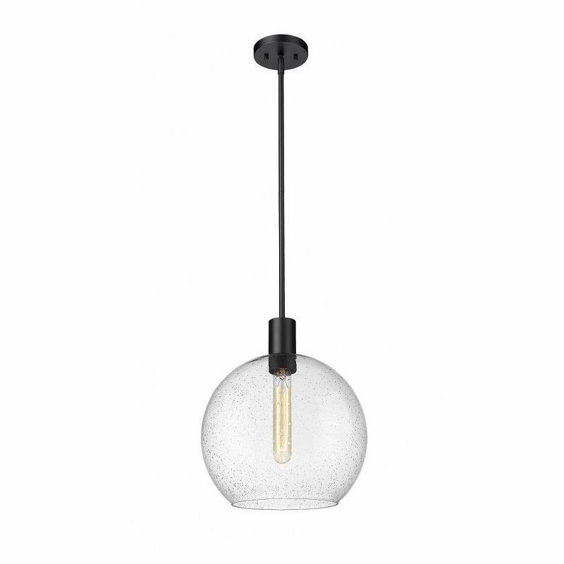 Matte Black and Nickel Globe Pendant with White Glass Shade