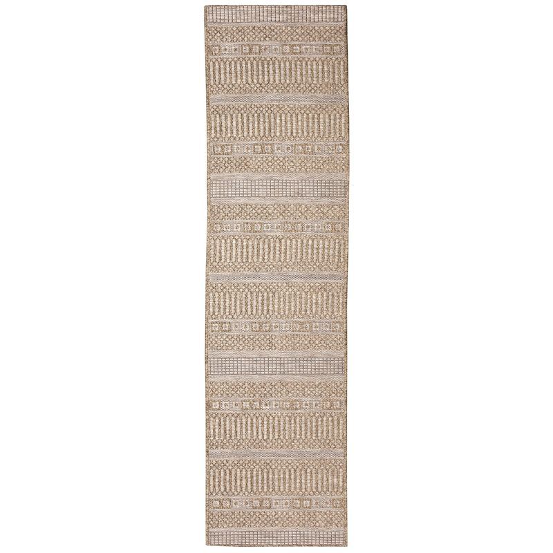 Ivory Flat Woven Synthetic Stripe Indoor/Outdoor Rug 1'11" x 7'6"