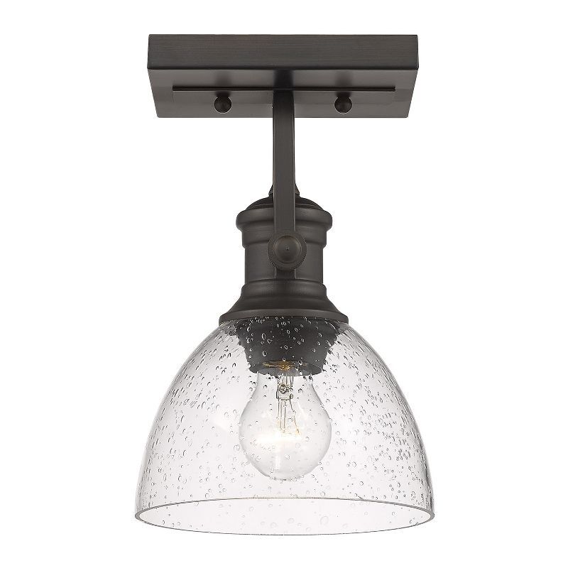 Rubbed Bronze 10" Transitional Semi-Flush Light with Seeded Glass