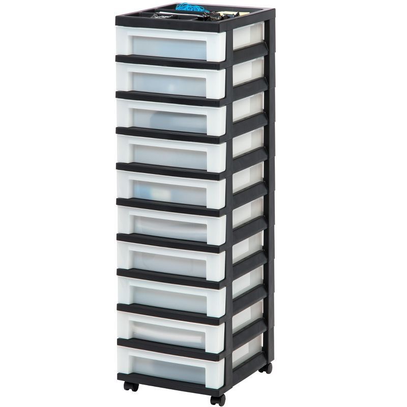 Black and Pearl 10-Drawer Plastic Rolling Storage Cart