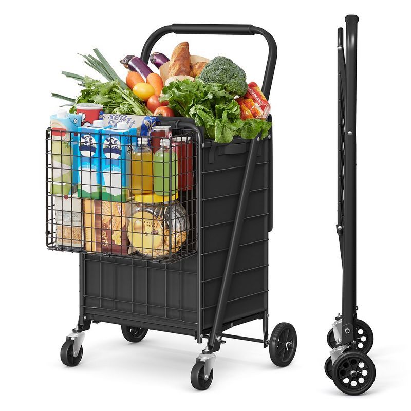 Foldable Black Alloy Steel Utility Cart with Swivel Wheels