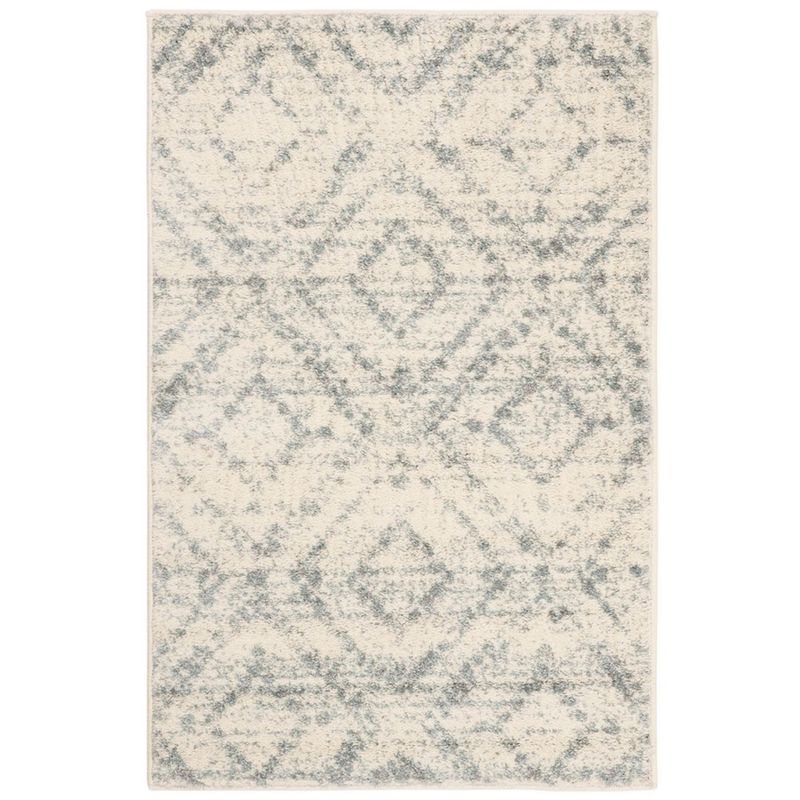 Ivory and Light Blue Geometric Rectangular Area Rug