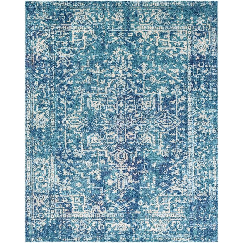 Blue Rectangular 8' x 10' Vintage Medallion Polypropylene Area Rug