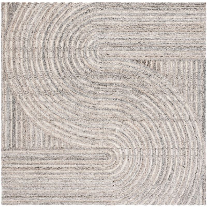 Handmade Beige Geometric Wool-Blend 6' Square Area Rug