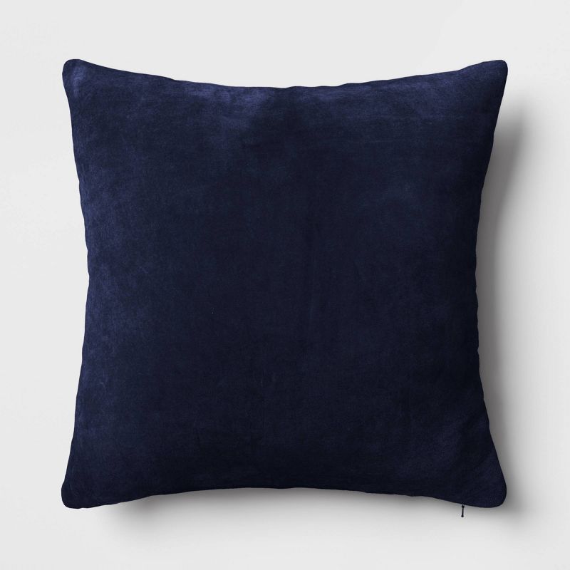 Navy Blue Washed Cotton Velvet Square Throw Pillow