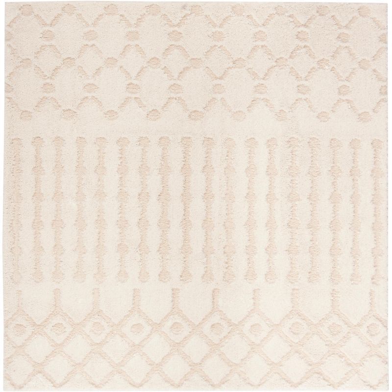 Off-White Geometric Synthetic Shag Area Rug, 6'7" Square