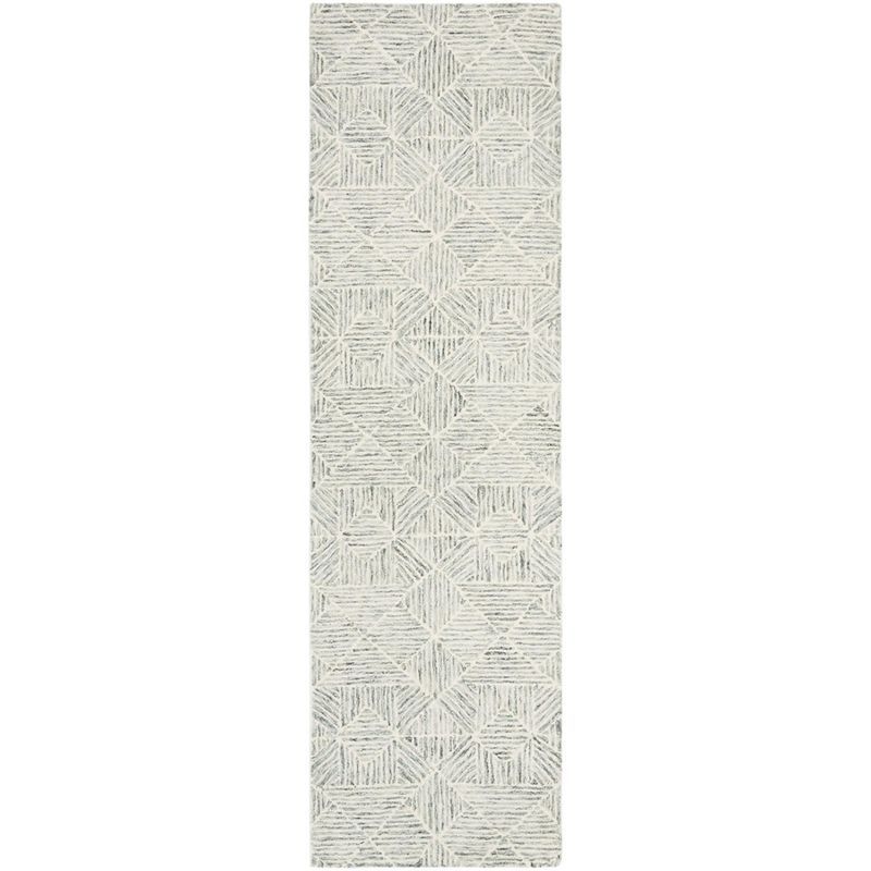 Handmade Green and Ivory Abstract Wool Rug, 27" x 4"