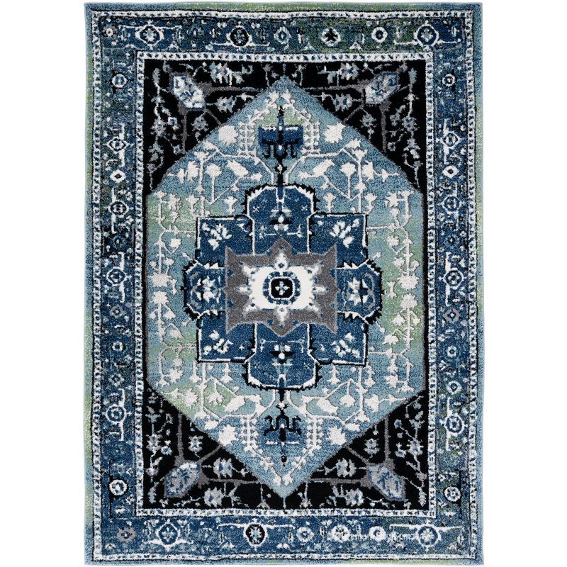 Antique Patina Blue Round Synthetic Area Rug - 47"