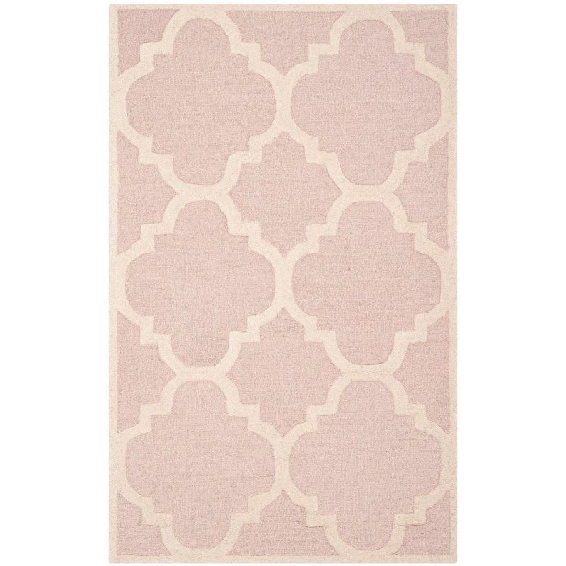 Light Pink and Ivory Hand-Tufted Wool Geometric Area Rug