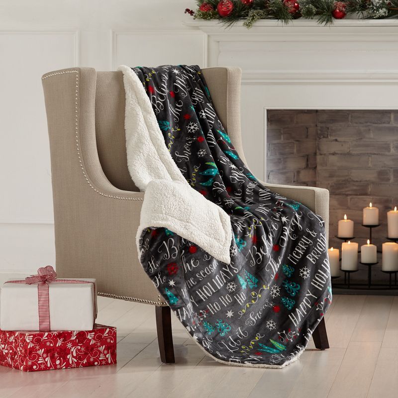 Believe Magic Holiday Plush Fleece Reversible Sherpa Throw Blanket