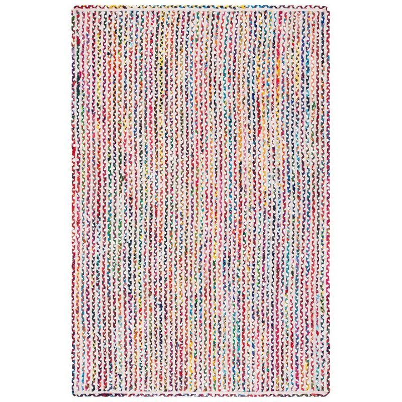 Ivory and Multicolor Braided Cotton Reversible Area Rug