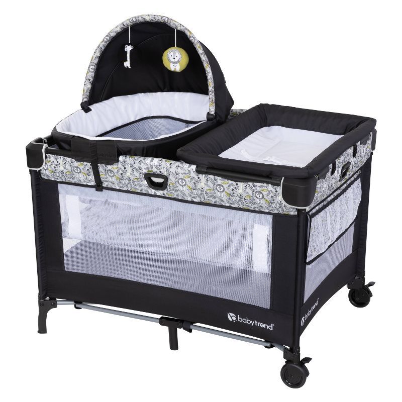 Hidden Jungle Trio Black Portable Nursery Playard with Bassinet and Changing Station