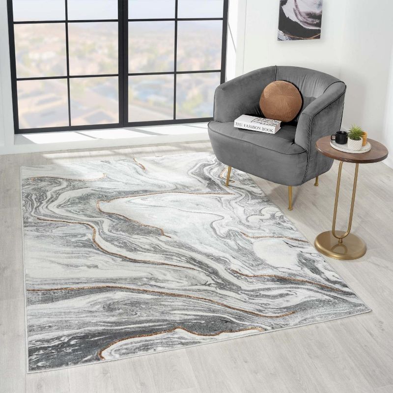 Gray Marble Abstract Pattern 8' x 10' Synthetic Area Rug