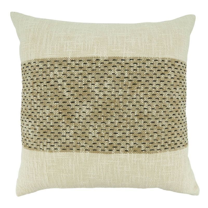 Elegant Banded 20"x20" Natural Cotton Throw Pillow Cover