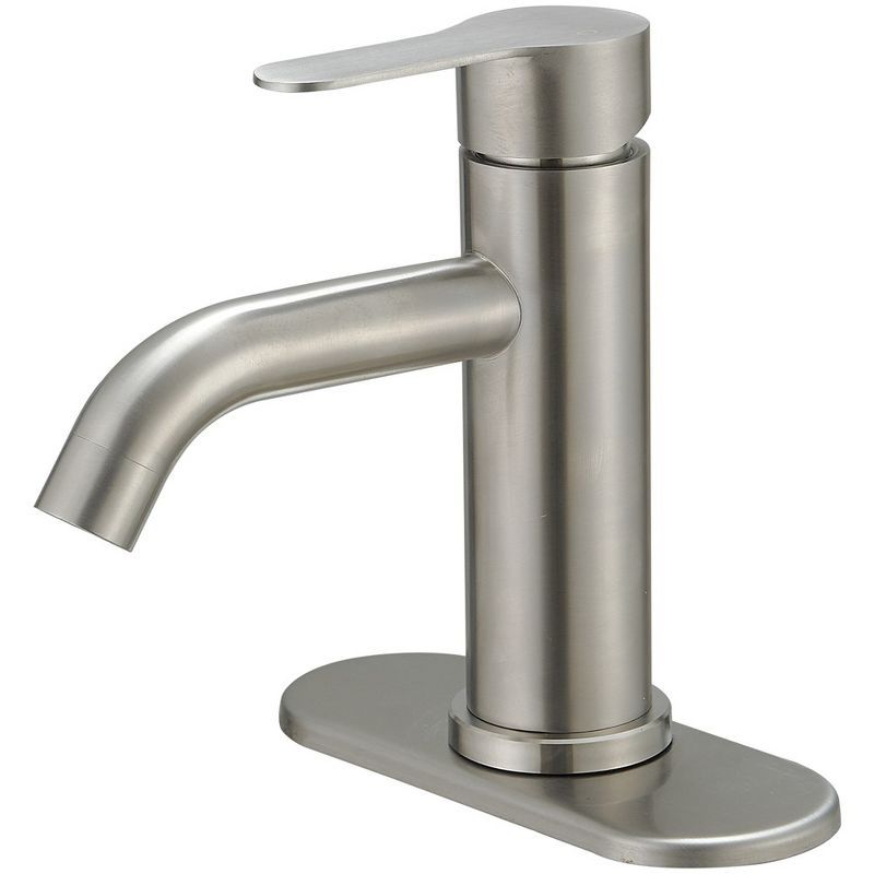 Brushed Nickel Single-Handle Bathroom Faucet with Deck Plate