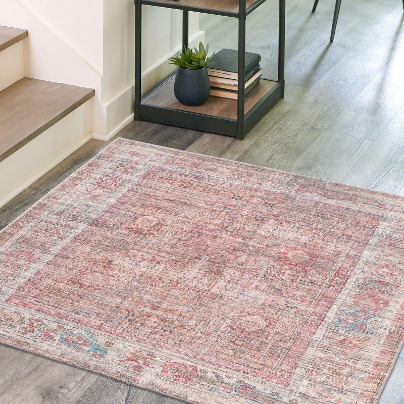 Modern Rust Red and Brown Synthetic Square Rug