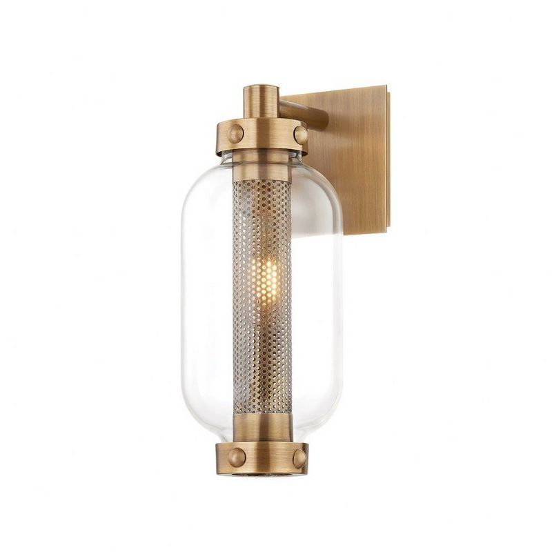 Patina Brass and Clear Glass 1-Light Wall Sconce