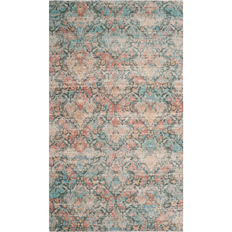 Saffron Coral Aqua Floral Hand-Loomed Wool Area Rug