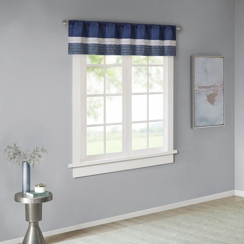 Navy and Ivory Pintuck Faux Silk Window Valance