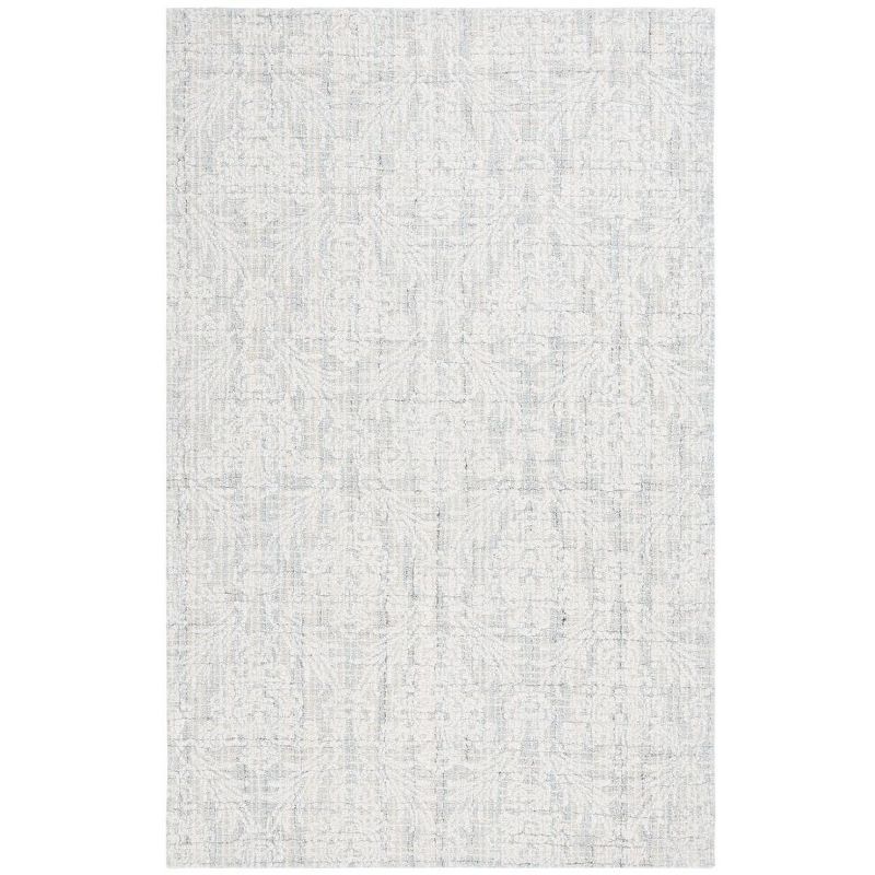 Ivory and Light Blue Tufted Wool 4' x 6' Area Rug