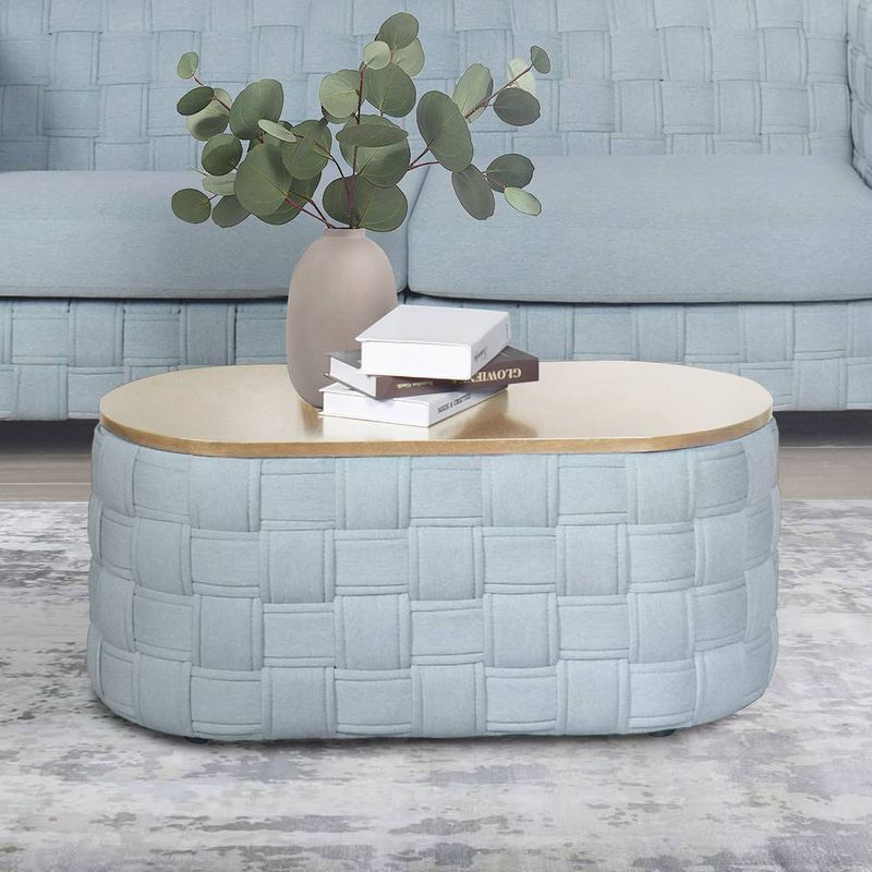 Light Teal Oval Wood and Metal Coffee Table