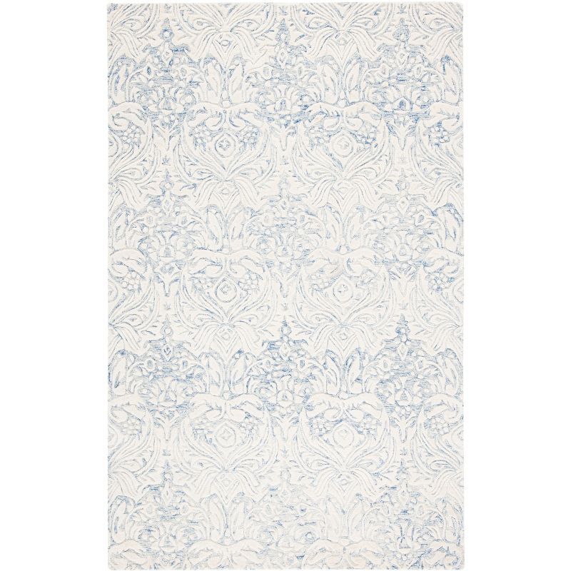 Hand-Tufted Floral Elegance Wool Area Rug - 4' x 6' Blue