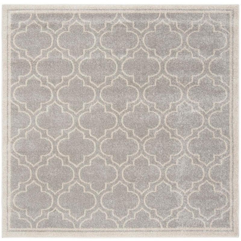 Grey and Light Grey Square Synthetic Area Rug