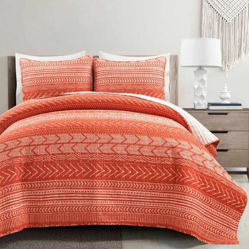 Burnt Orange King Cotton Reversible Quilt Set