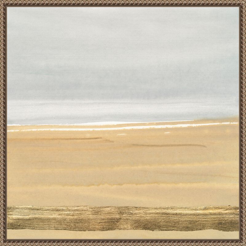 Golden Seaside Abstract Canvas Art with Beaded Frame