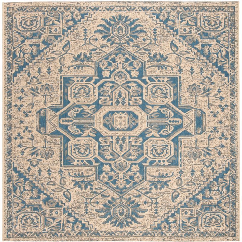 Beach House Blue and Cream Square Synthetic Rug