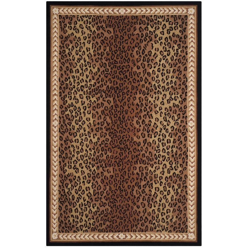 Handmade Black/Brown Floral Wool Round Rug, 54 in