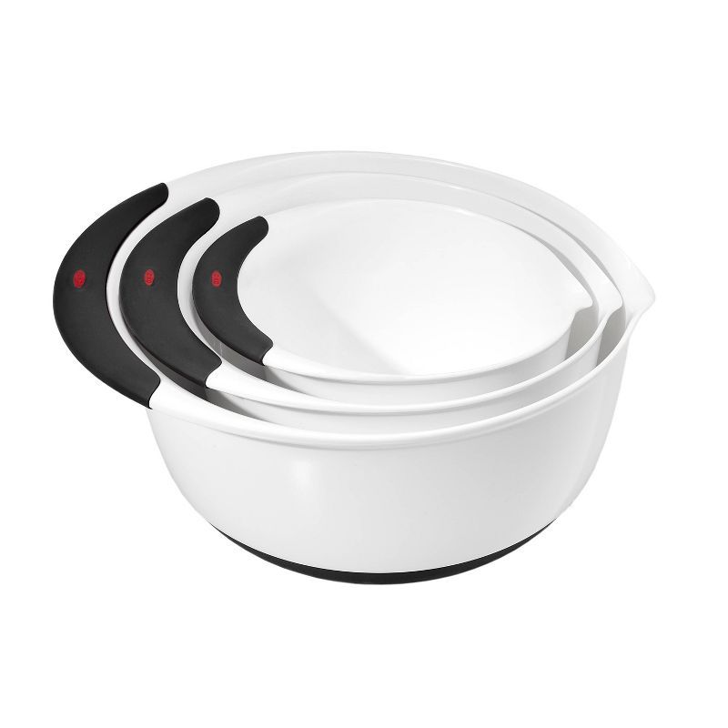 OXO 3-Piece White and Black Plastic Mixing Bowl Set