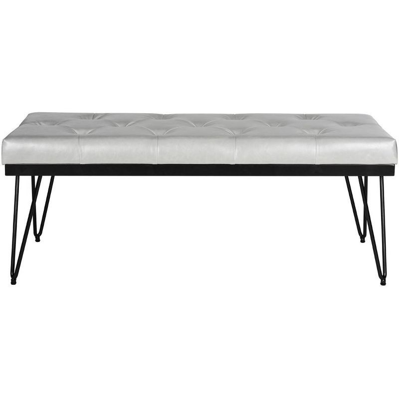 Marcella Gray and Black Tufted Bench with Hairpin Legs