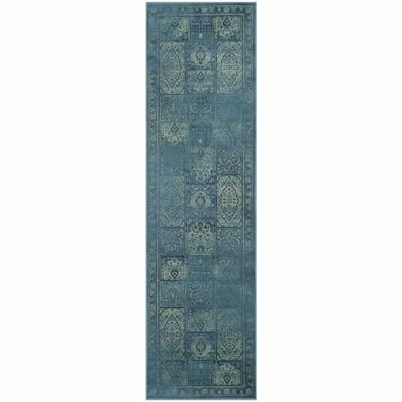 Turquoise and Multi Wool Silk Vintage Runner Rug