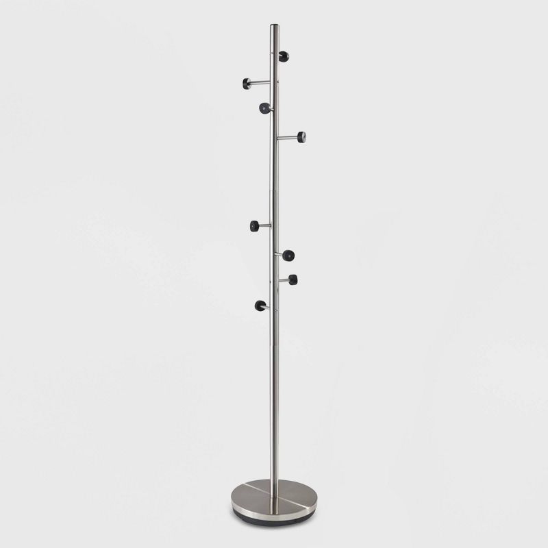 Modern Stainless Steel Coat Rack with Black Wood Disks