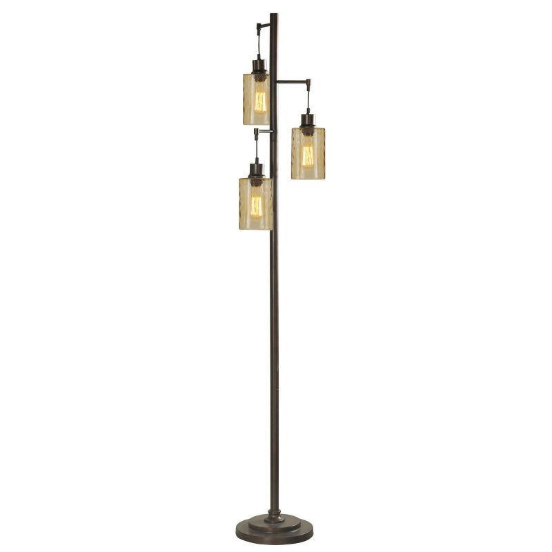 Adjustable Bronze Multi-Head Floor Lamp with Dimpled Glass Shades